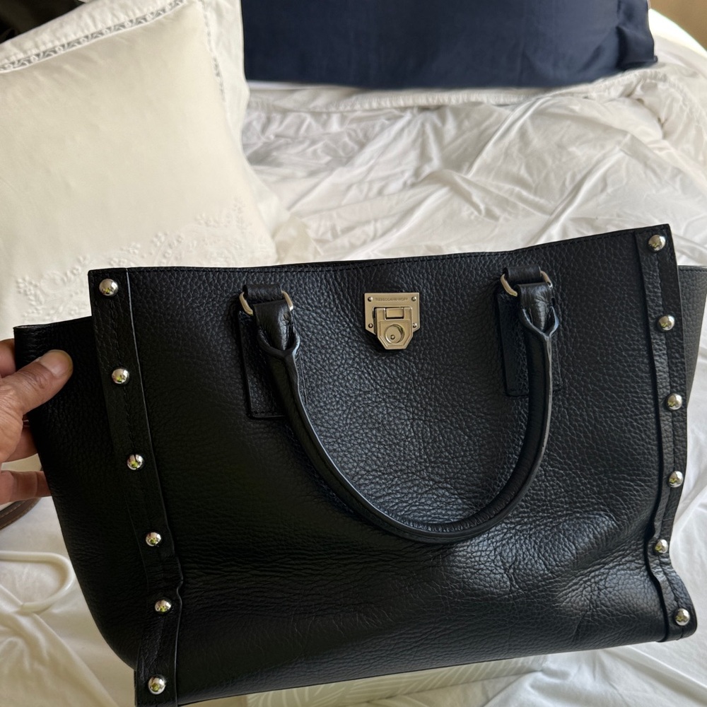 Rebecca Minkoff Black Leather Tote with Silver Studs